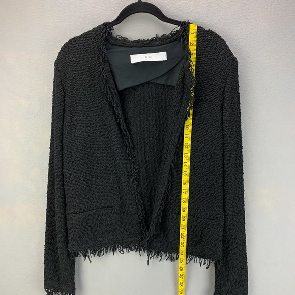 **SOLD**Iro Jacket Womens 40 US 8 Black Open Front Boucle Shavani Fringe Short - Picture 7 of 15